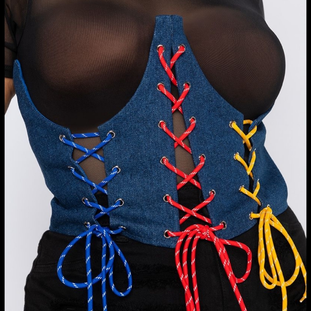 PLUS ALL GOOD LACE UP DENIM CORSET